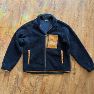 Orvis Men’s Navy Blue & Leather Sherpa Zip Up Sweatshirt